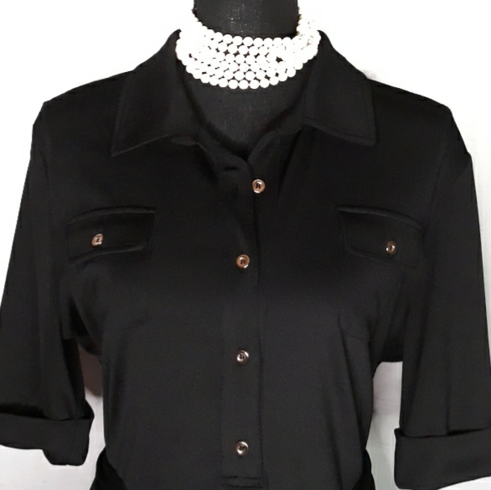 NWOT Kasper Black Shirtdress - Picture 3 of 9